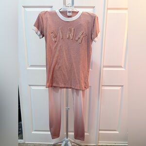 PINK Victoria's Secret Rose Gold Set Size S/M Shirt & Leggings NWOT